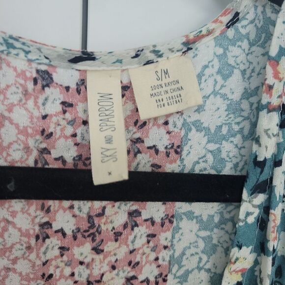 Sky and sparrow mix print kimono, S/M - Picture 3 of 8